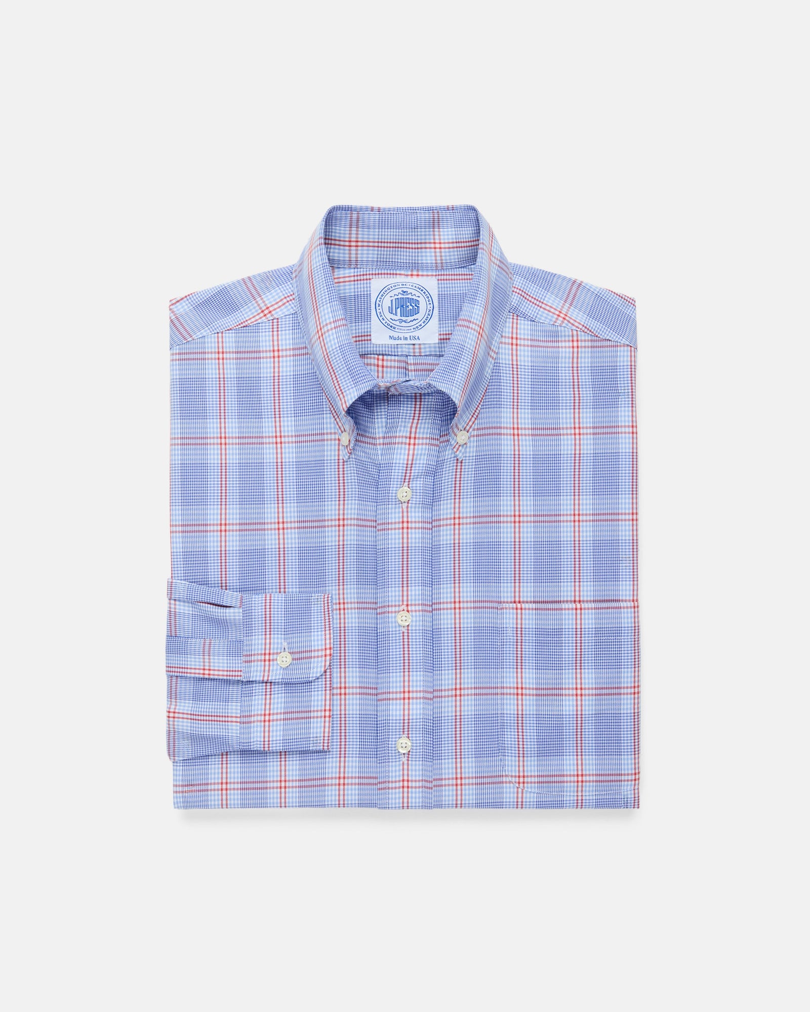 Made In Usa Red Windowpane Button Down Sport Shirt Classic Fit
