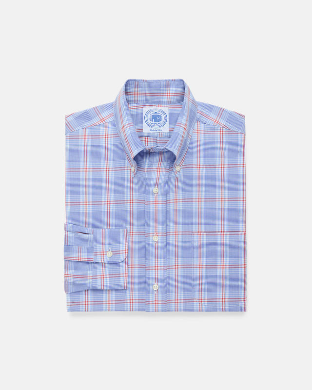 Made In Usa Red Windowpane Button Down Sport Shirt Classic Fit