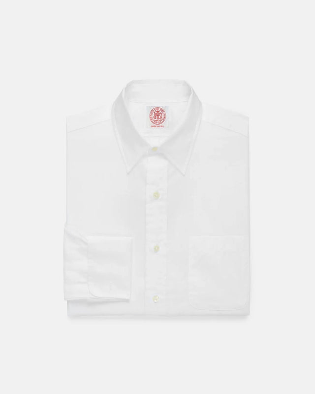 Made-in-USA White Broadcloth Point Collar French Cuff Dress Shirt - Classic Fit