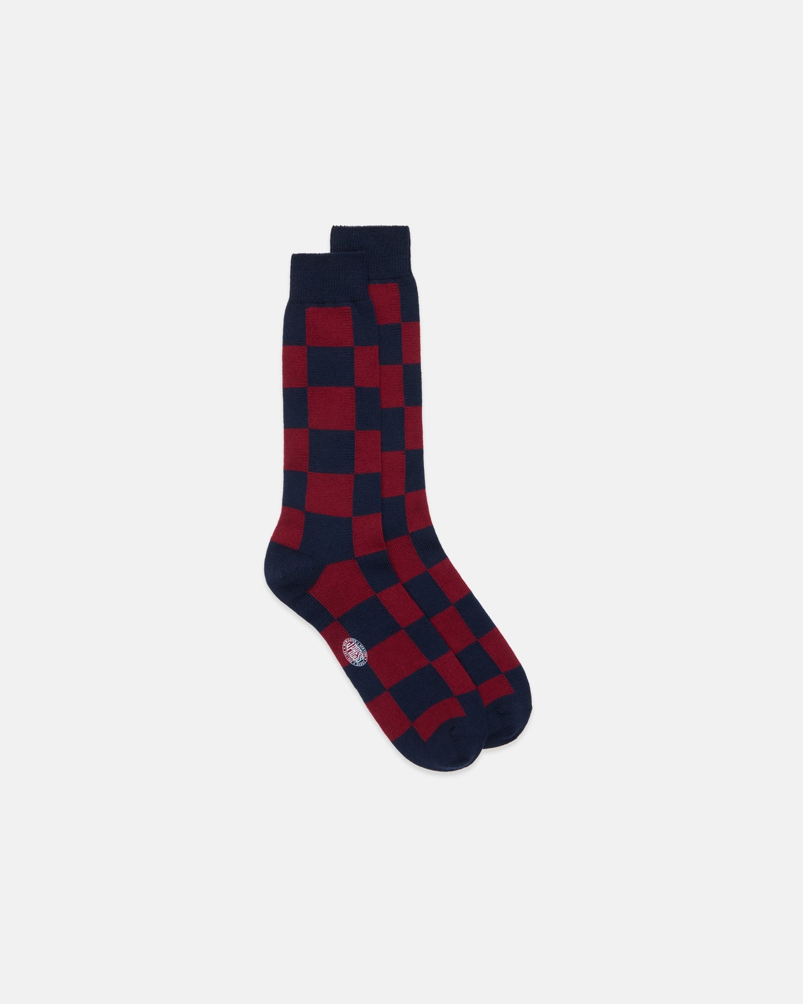 Made In Italy Burgundy Checkerboard Mid Calf Wool Socks