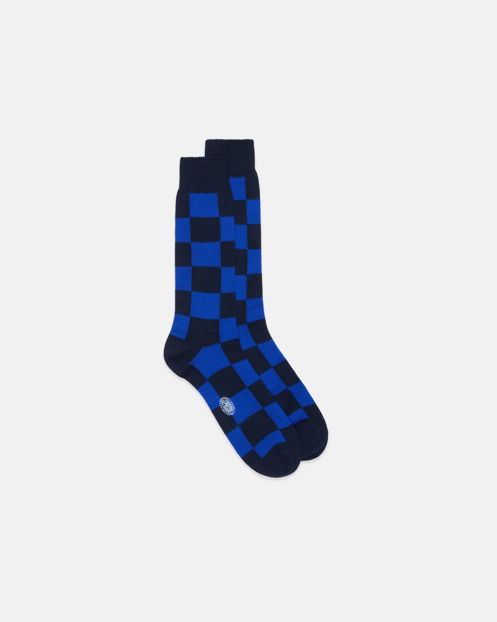 Made In Italy Blue Checkerboard Mid Calf Wool Socks