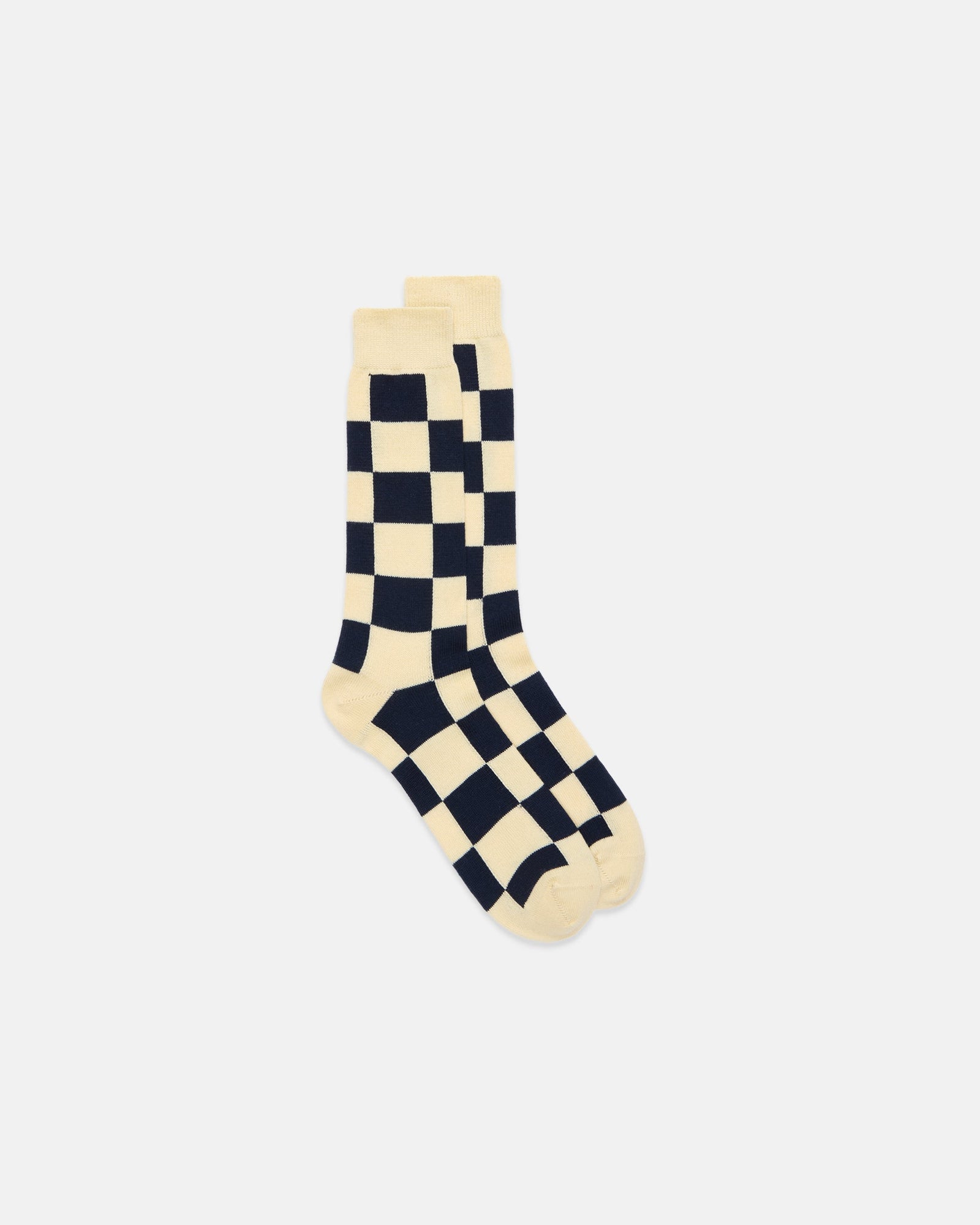 Made In Italy Butter Checkerboard Mid Calf Wool Socks