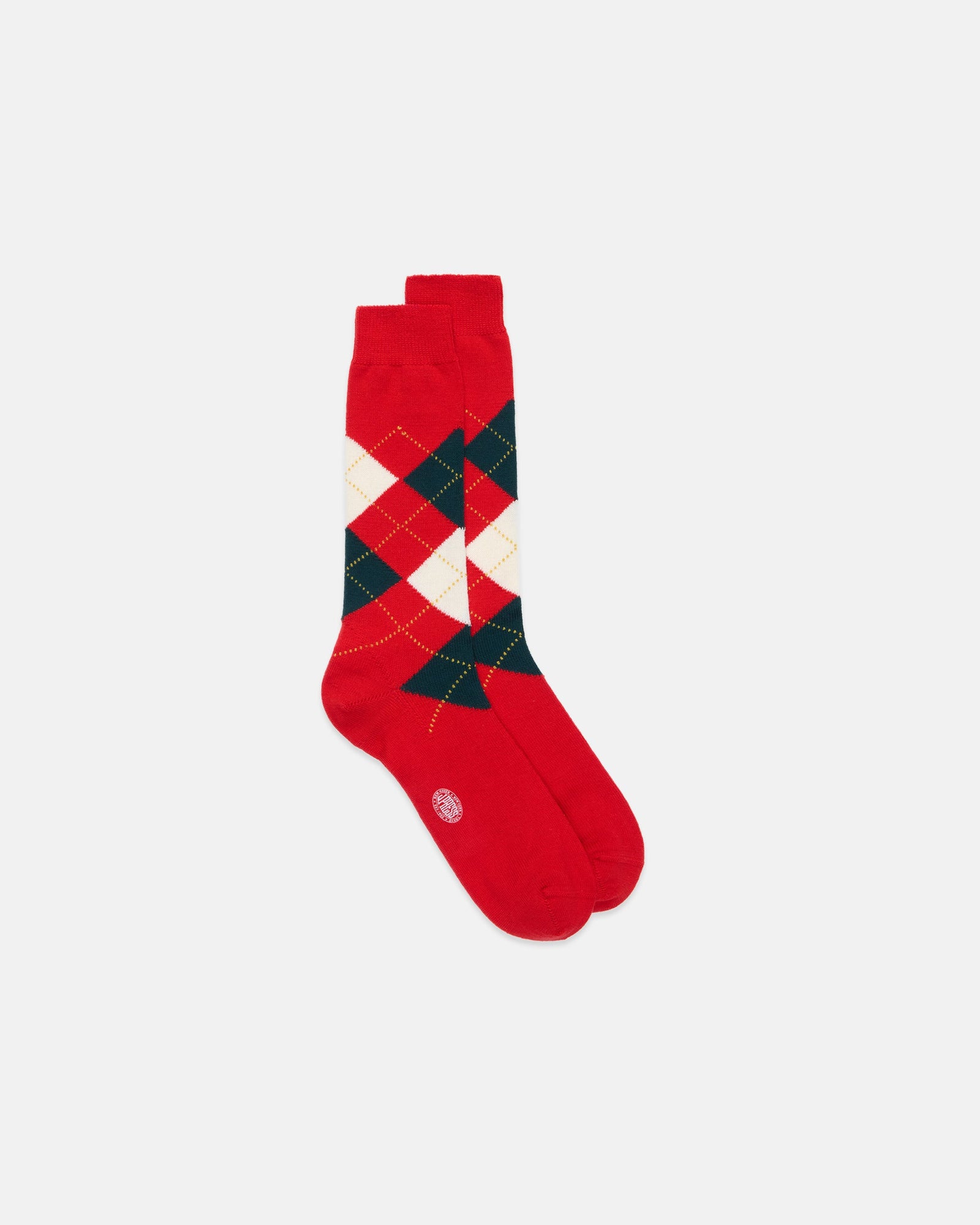 Made In Italy Red Green Yellow Argyle Mid Calf Wool Socks