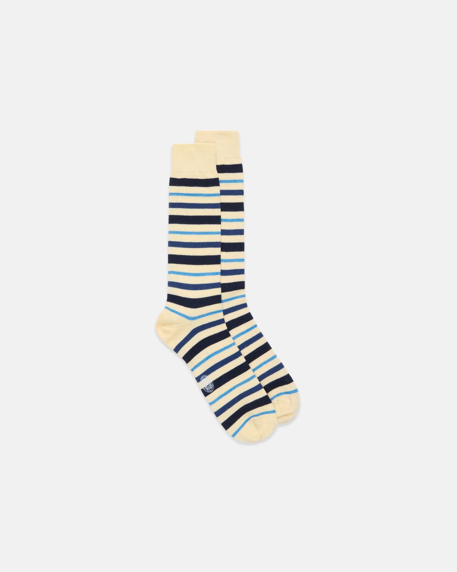 Made In Italy Navy Multi Stripe Mid Calf Wool Sock