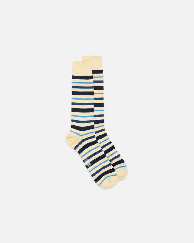 Made In Italy Navy Multi Stripe Mid Calf Wool Sock