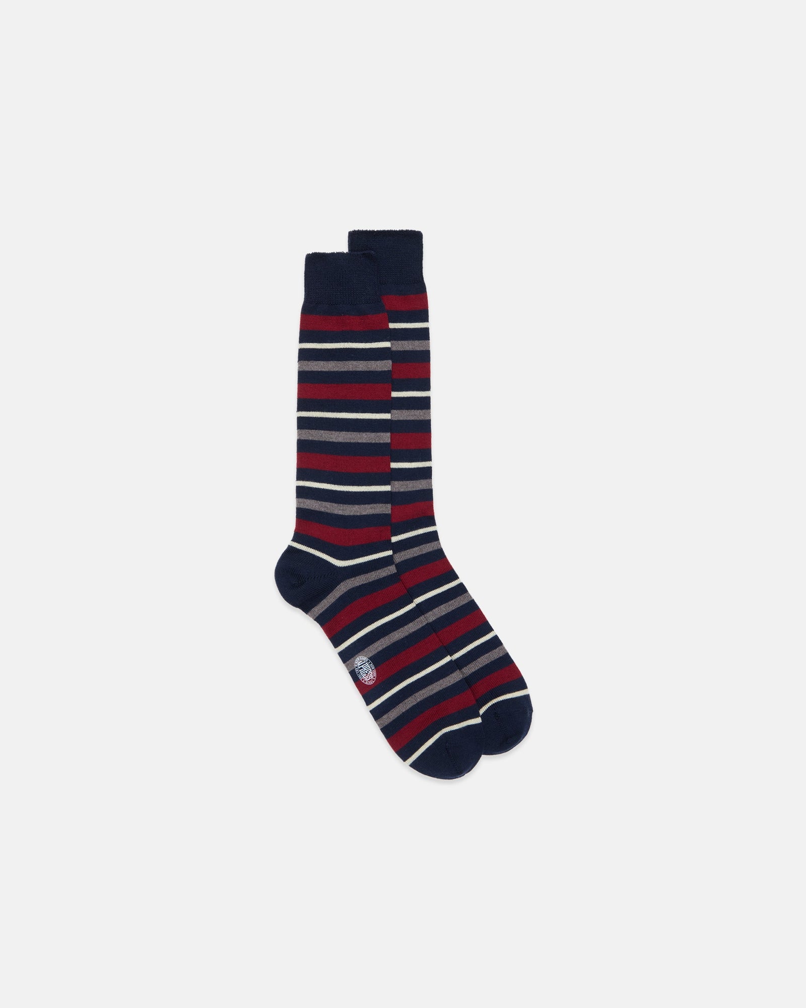 Made In Italy Burgundy Multi Stripe Mid Calf Wool Sock