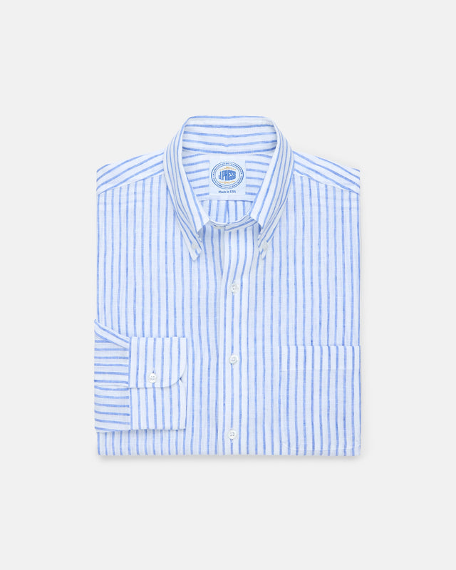 Made In Usa Thomas Mason Blazer Stripe Linen Shirt Classic Fit