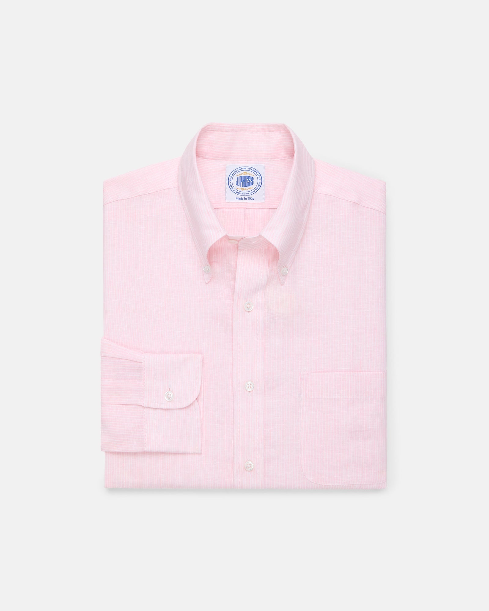 Made In Usa Thomas Mason Pink With Stripe Linen Shirt Classic Fit