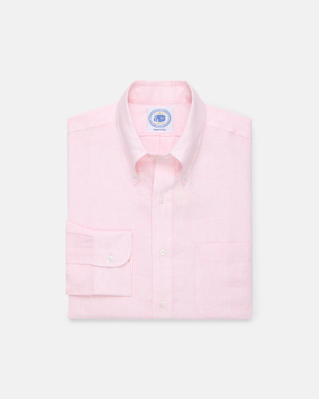 Made In Usa Thomas Mason Pink With Stripe Linen Shirt Classic Fit