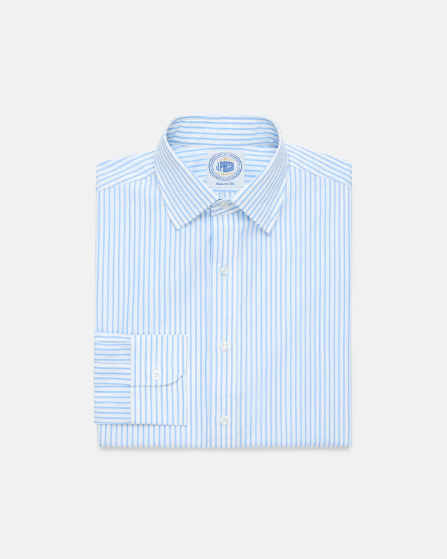 Made In Usa Thomas Mason Light Butcher Stripe Poplin Dress Shirt Classic Fit