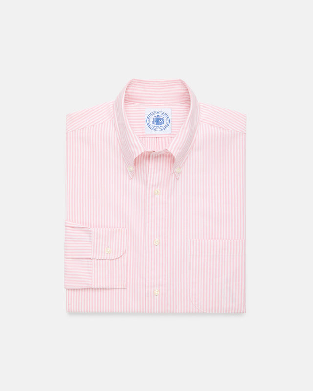 Made In Usa Pink Candy Stripe Oxford Cloth Dress Shirt Classic Fit