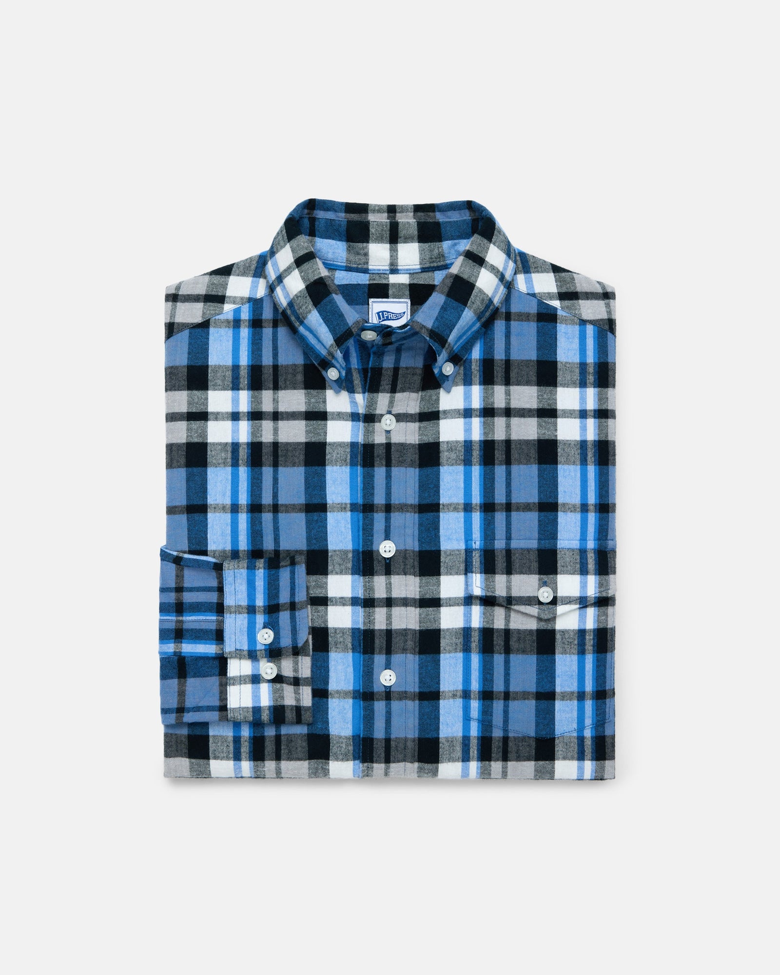Cream Plaid Cotton Flannel Sport Shirt Trim Fit