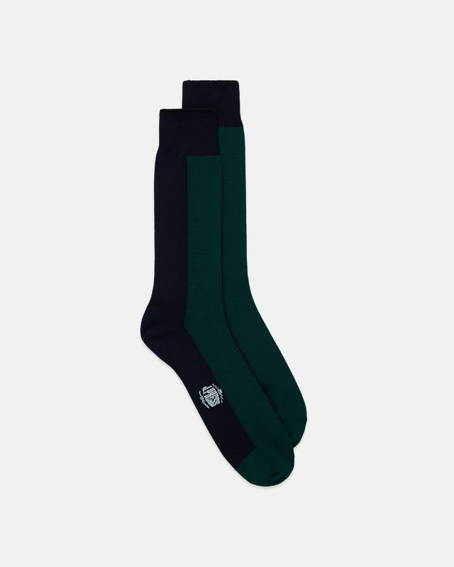 Made In Italy Green Navy Vertical Stripe Cotton Socks
