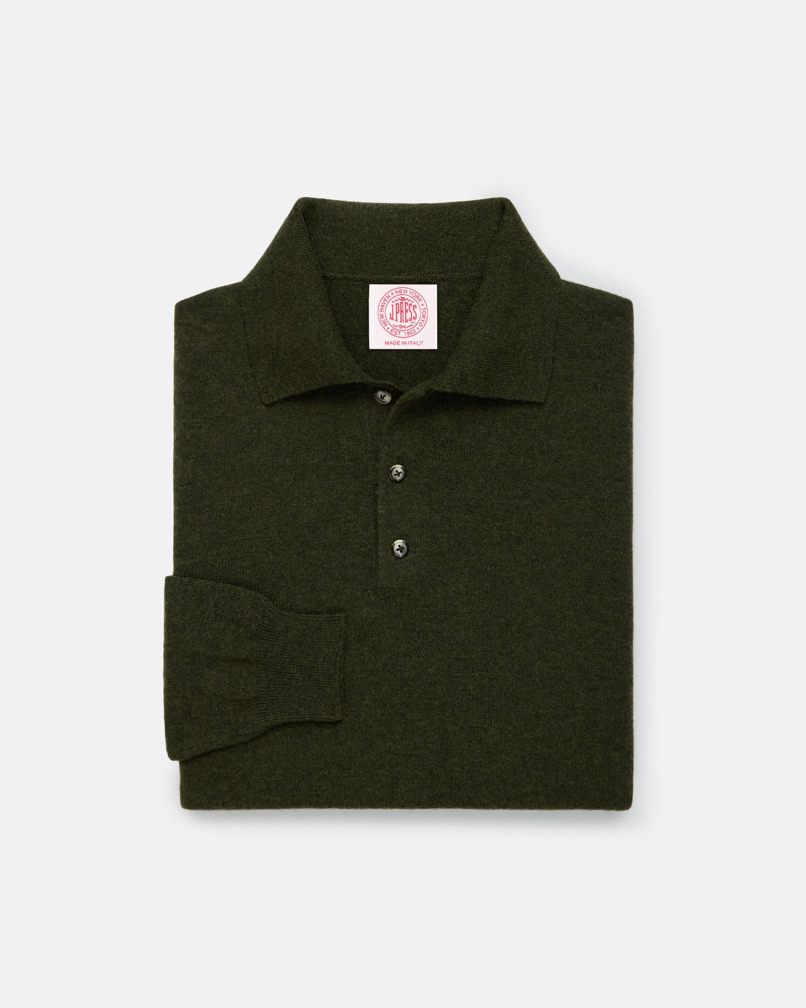 Made In Italy Loden Green Cashmere Long Sleeve Polo