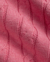 Pink Cotton Cashmere Cable Crewneck Sweater