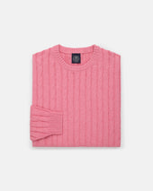 Pink Cotton Cashmere Cable Crewneck Sweater