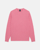 Pink Cotton Cashmere Cable Crewneck Sweater