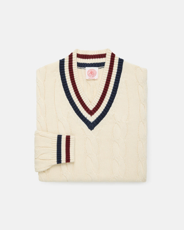 Navy Burgundy Cotton Cricket Sweater