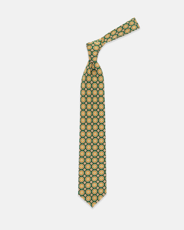 Made In Uk Green Medallion Foulard Tie