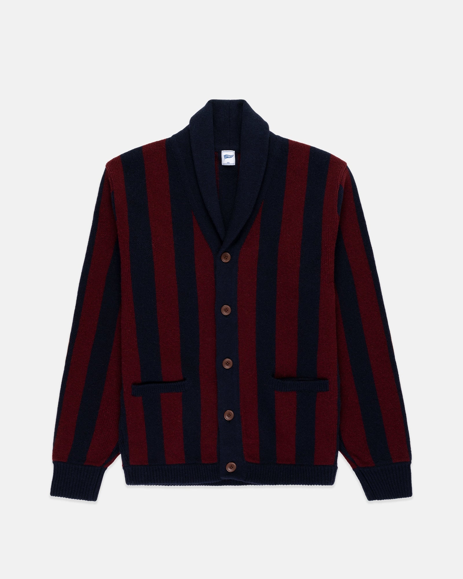 Burgundy Striped Varsity Style Cotton Cardigan Trim Fit