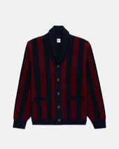 Burgundy Striped Varsity Style Cotton Cardigan Trim Fit