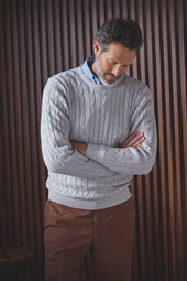 Cotton Cashmere Cable Crewneck Sweater