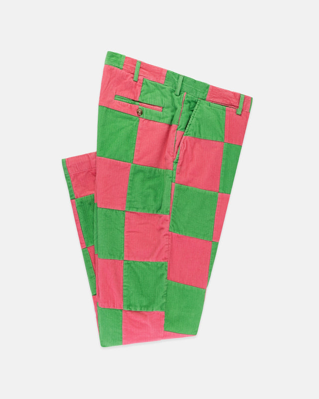 Pink Green Patchwork Corduroy Pant