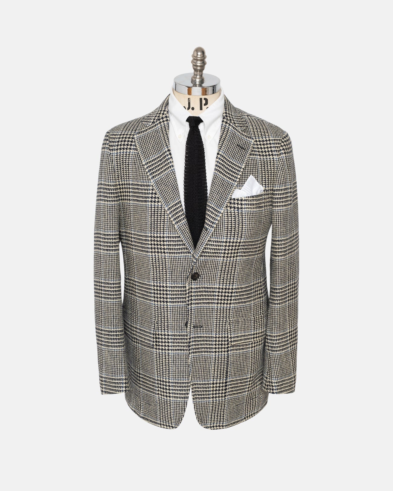 Made In Usa Cream Prince Of Wales Linen Silk Sport Coat