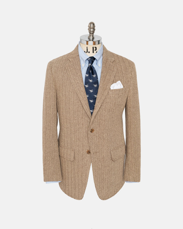 Made In Usa Tan Herringbone Cotton Sport Coat