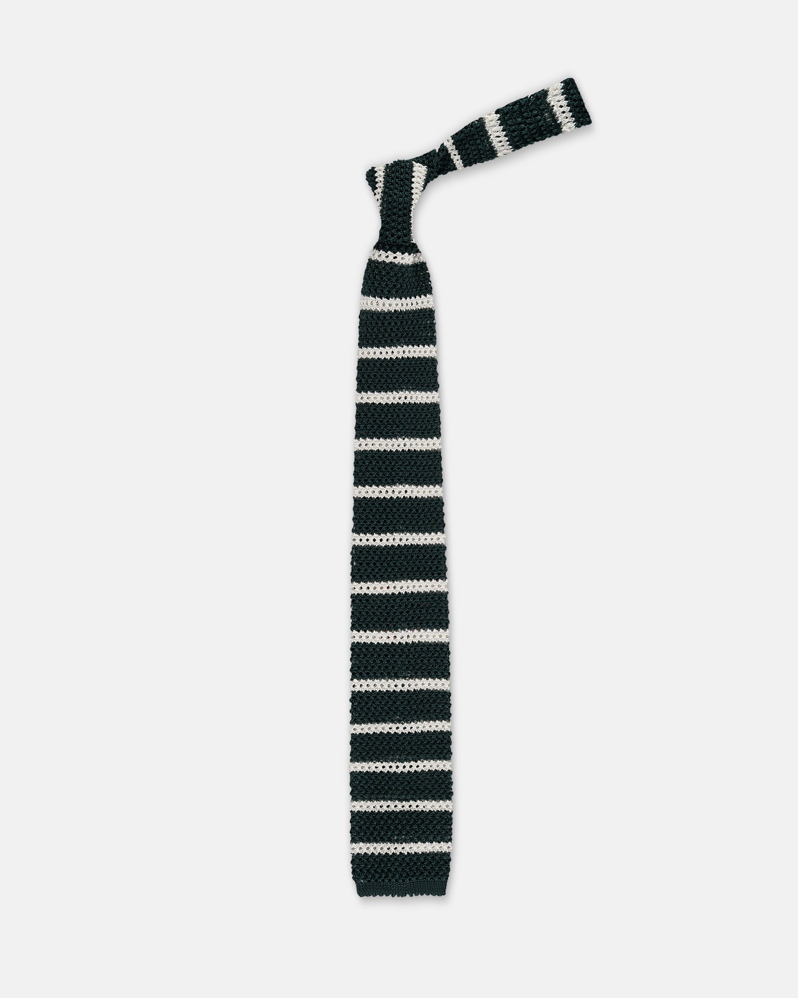 Made In Italy Green White Bar Stripe Silk Knit Tie