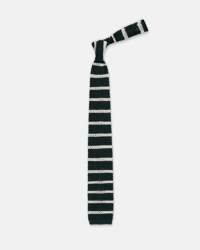 Made In Italy Green White Bar Stripe Silk Knit Tie
