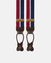 Made In England Red Navy Light Blue Striped Barathea Braces