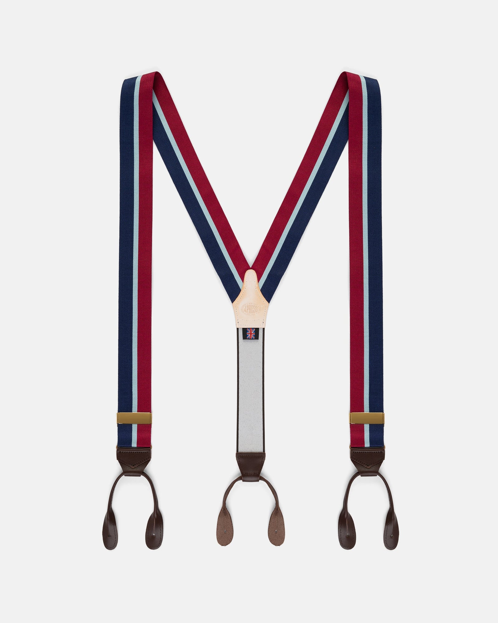 Made In England Red Navy Light Blue Striped Barathea Braces