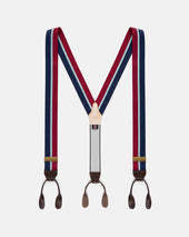 Made In England Red Navy Light Blue Striped Barathea Braces