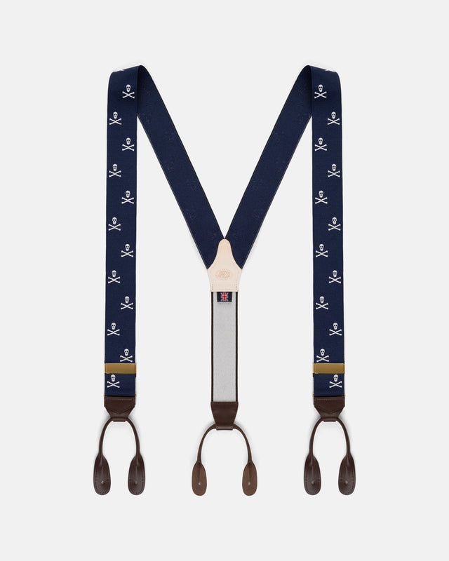Made In England Skull Bones Jacquard Ribbon Braces
