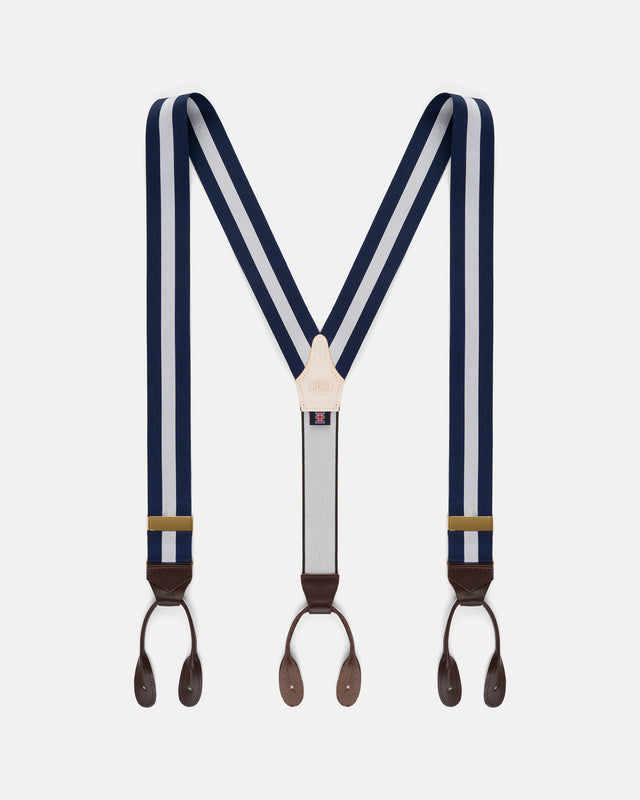 Made In England White Striped Barathea Braces