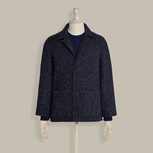 Artisan Woven Herringbone Jacket in Dark Blue