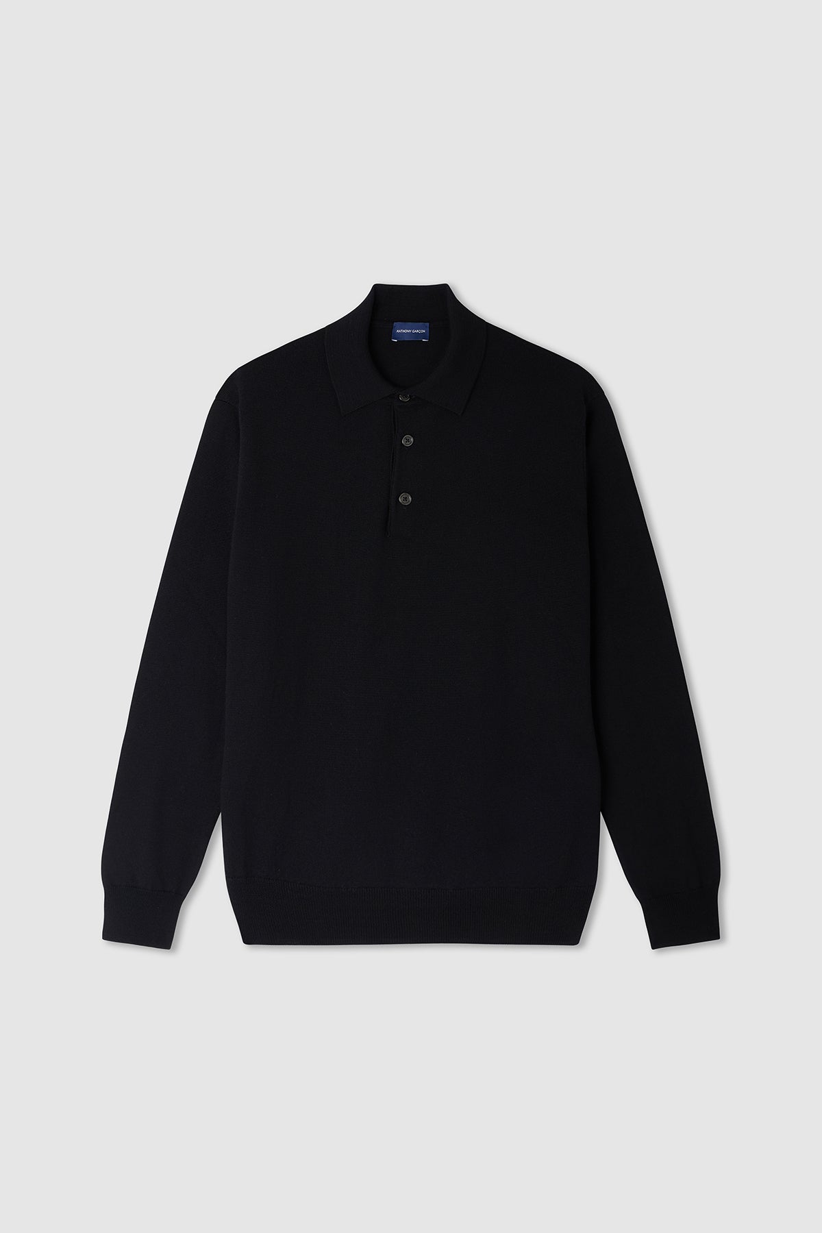 Polo manches longues Jacob en laine mérinos noir