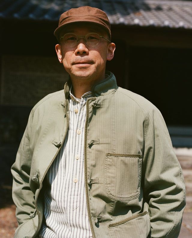 Olive Herringbone Cotton Artist Chore Jacket