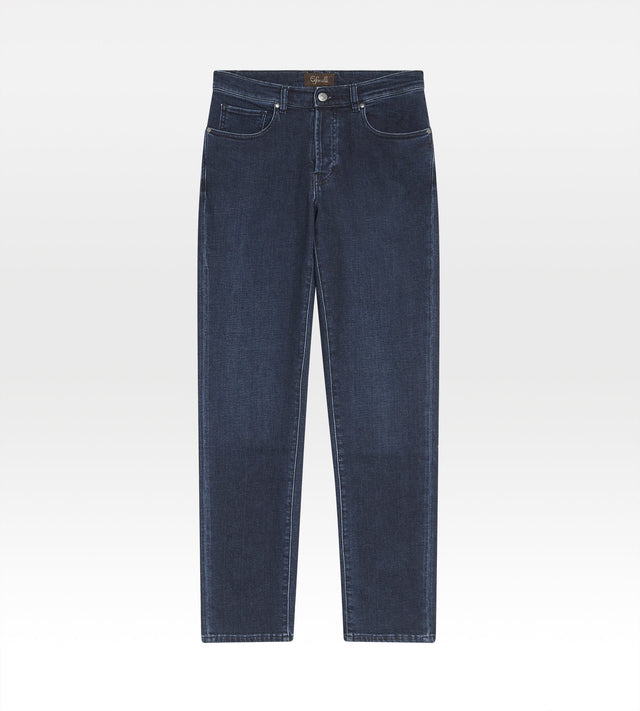 Jean en coton & cachemire bleu marine