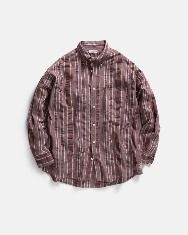 JESPER VINTAGE BUTTON DOWN SHIRT - TONAL LAMBRUSCO / GRAY MELANGE HANDWOVEN EXPLODED SEERSUCKER OXFORD