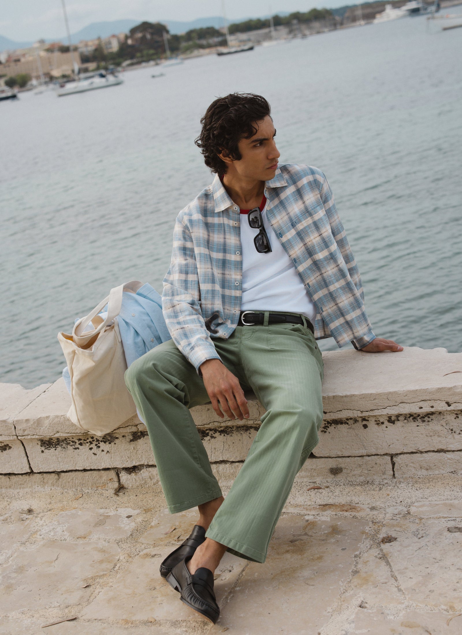 Jesse Cropped Shirt | Linen Cotton Blend | Blue Check