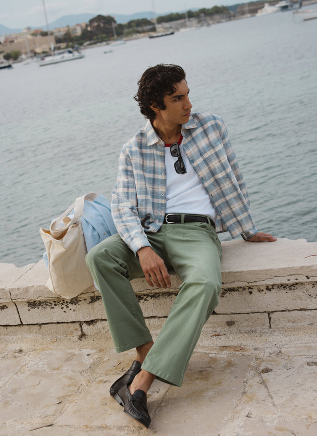 Jesse Cropped Shirt | Linen Cotton Blend | Blue Check