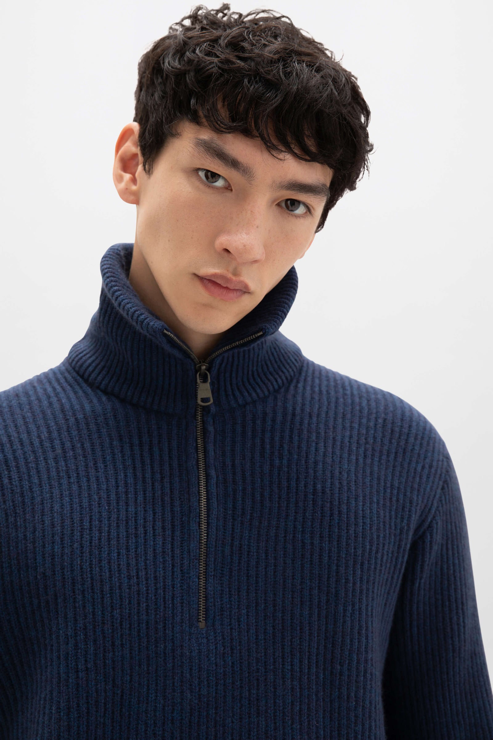 Ribbed Cashmere Zip Neck Jumper