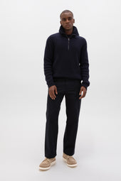 Ribbed Cashmere Dark Navy Zip Neck Jumper