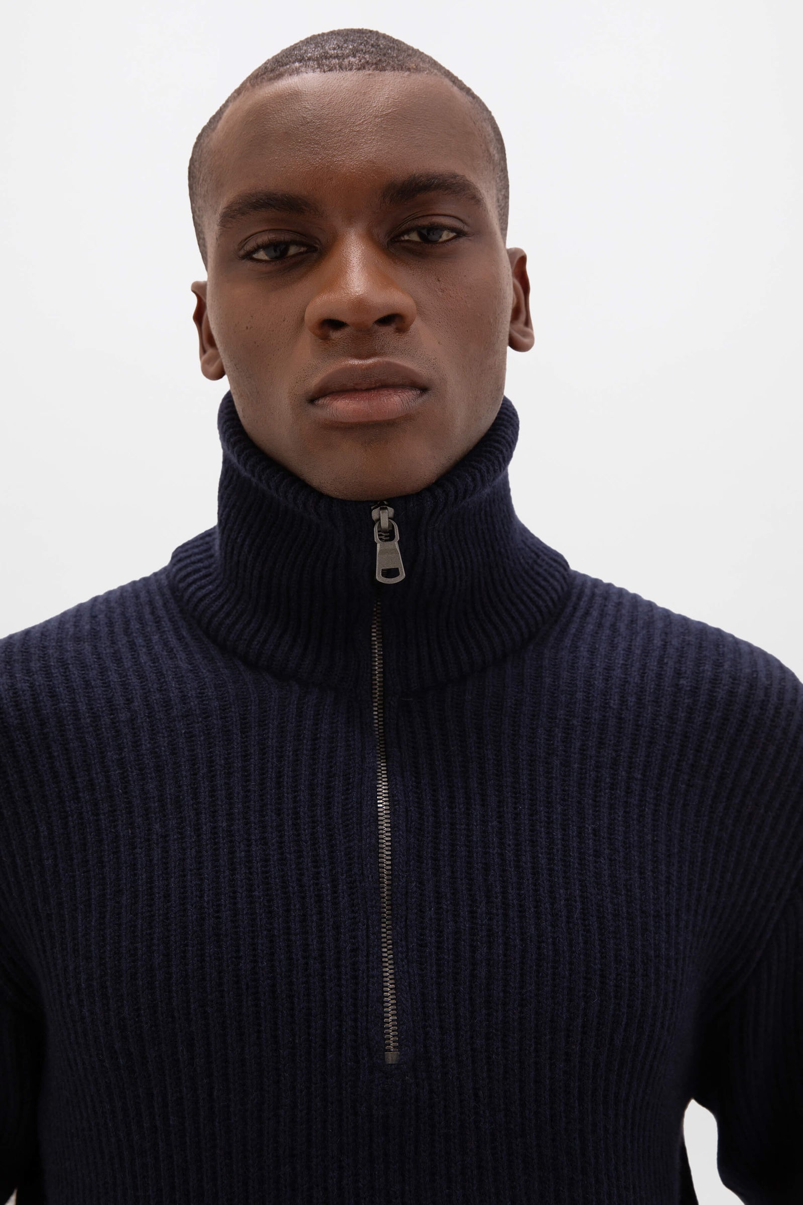 Ribbed Cashmere Zip Neck Jumper