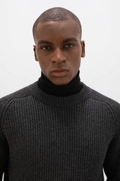 Contrast Neck Charcoal Cashmere Jumper