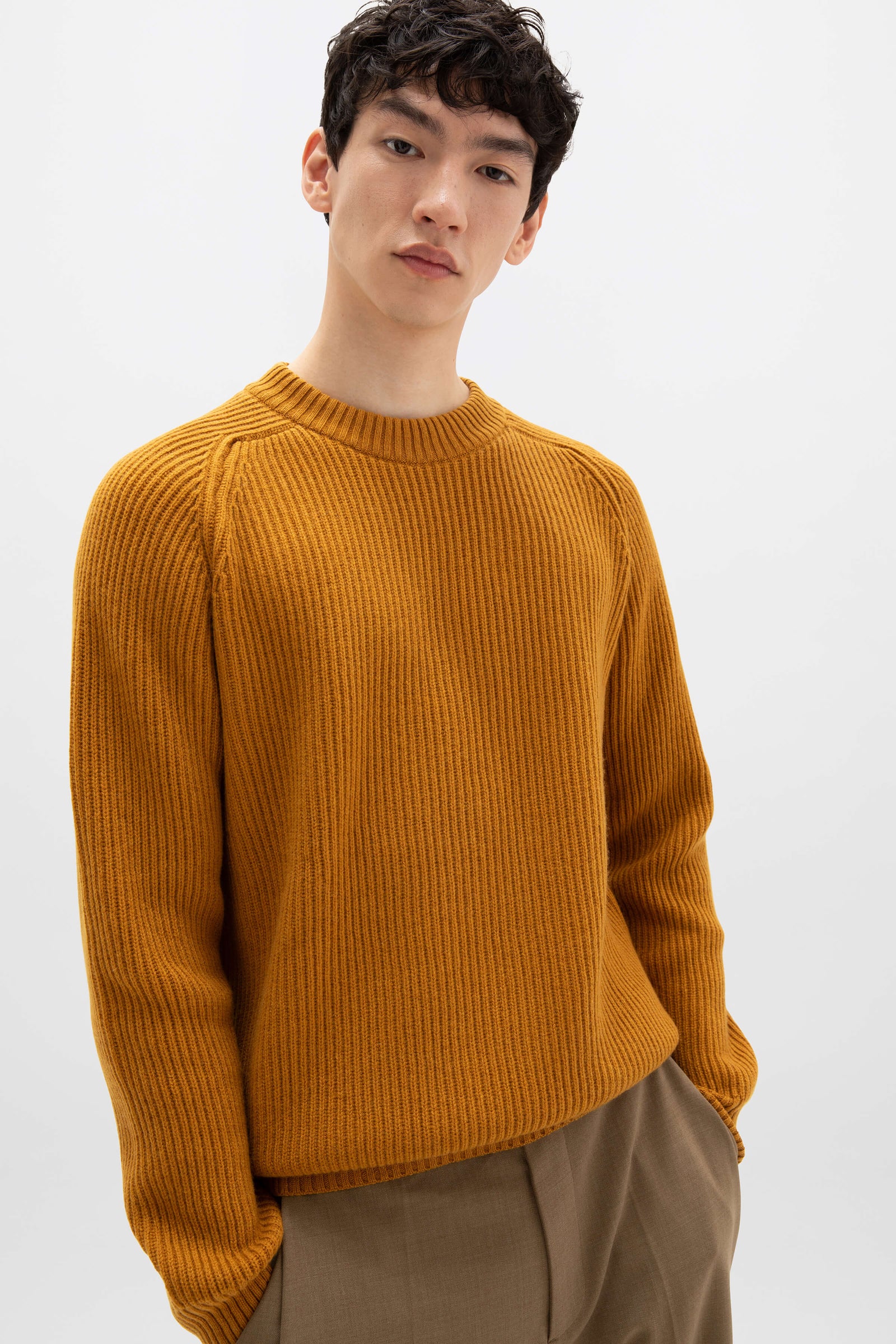 Dark Cashmere Ribbed Crew Neck Jumper
