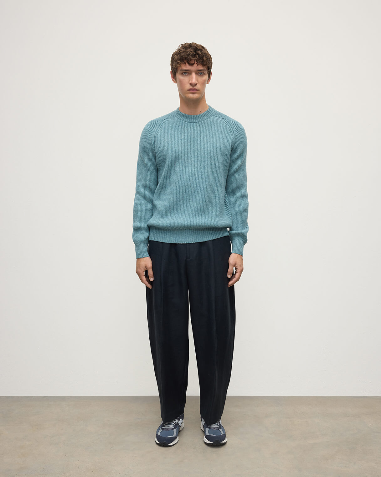 Contrast Neck Green Cashmere Jumper