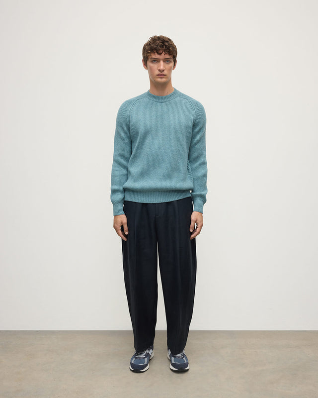 Contrast Neck Green Cashmere Jumper